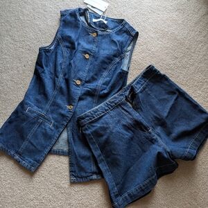Denim Vest and Shorts Set
